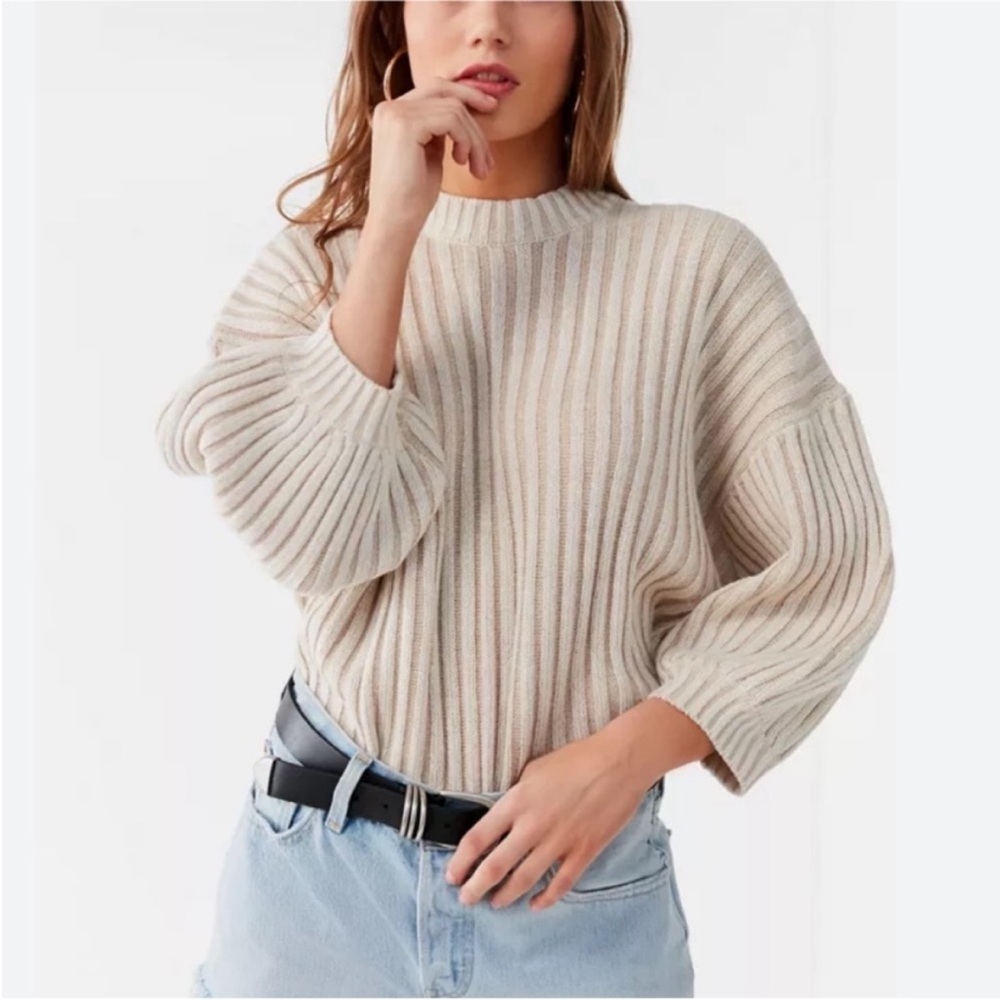 Urban Outfitters Cream Ribbed Crewneck Sweater
